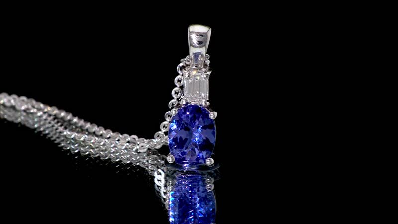 Premium Tanzanite and Luxuriant Lab Grown Diamond VS 1.20 ctw Statement Pendant Necklace in Rhodium Over Sterling Silver 20 Inches