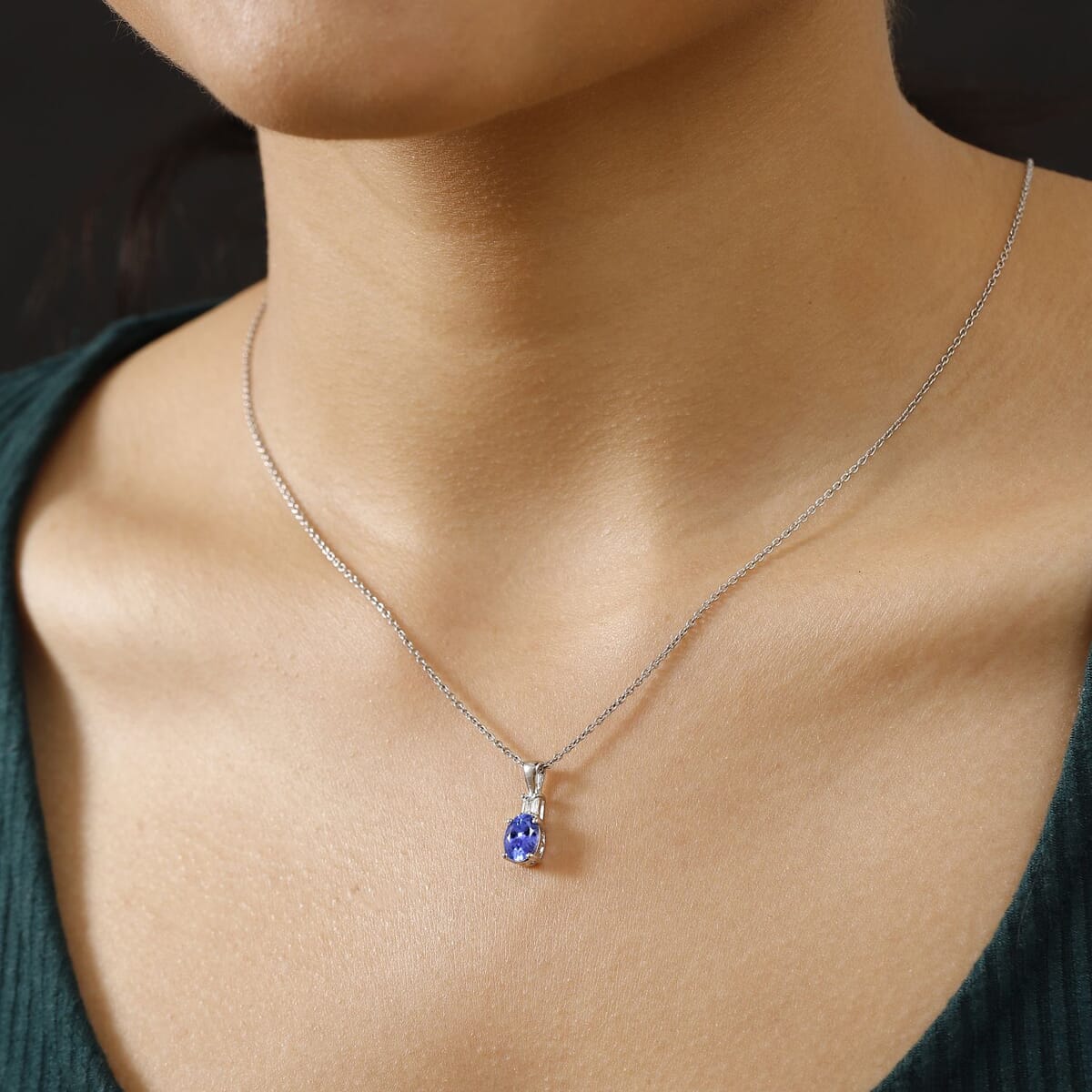 Premium Tanzanite and Luxuriant Lab Grown Diamond VS 1.20 ctw Statement Pendant Necklace in Rhodium Over Sterling Silver 20 Inches image number 2