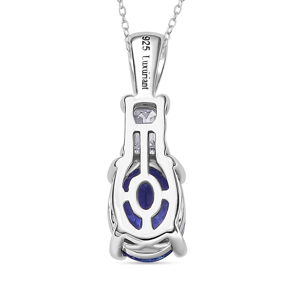 Premium Tanzanite and Luxuriant Lab Grown Diamond VS 1.20 ctw Statement Pendant Necklace in Rhodium Over Sterling Silver 20 Inches
