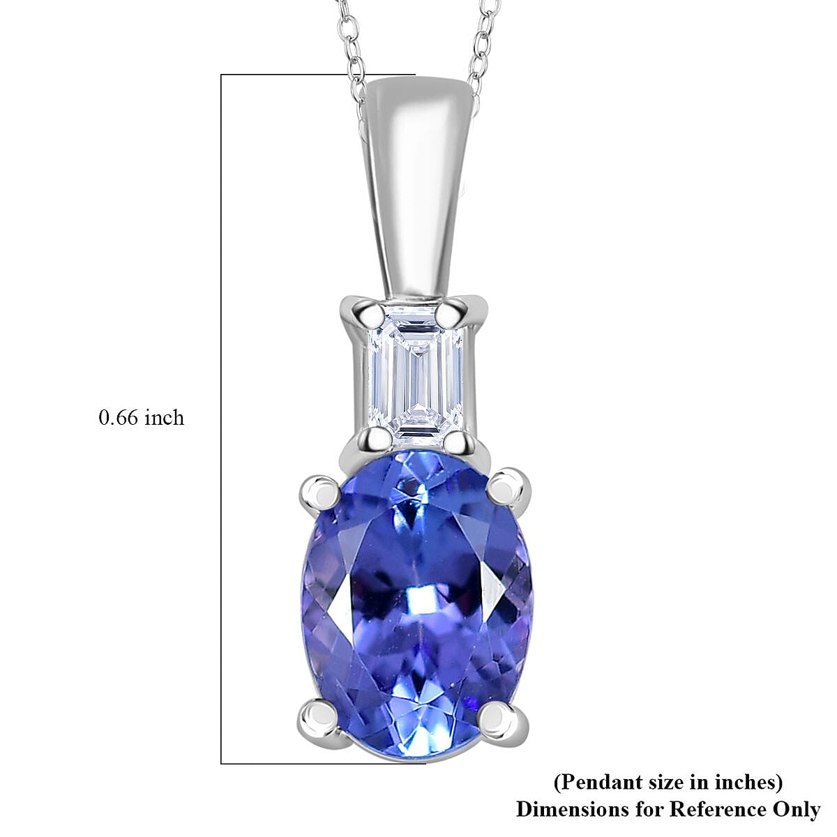 Premium Tanzanite and Luxuriant Lab Grown Diamond VS 1.20 ctw Statement Pendant Necklace in Rhodium Over Sterling Silver 20 Inches