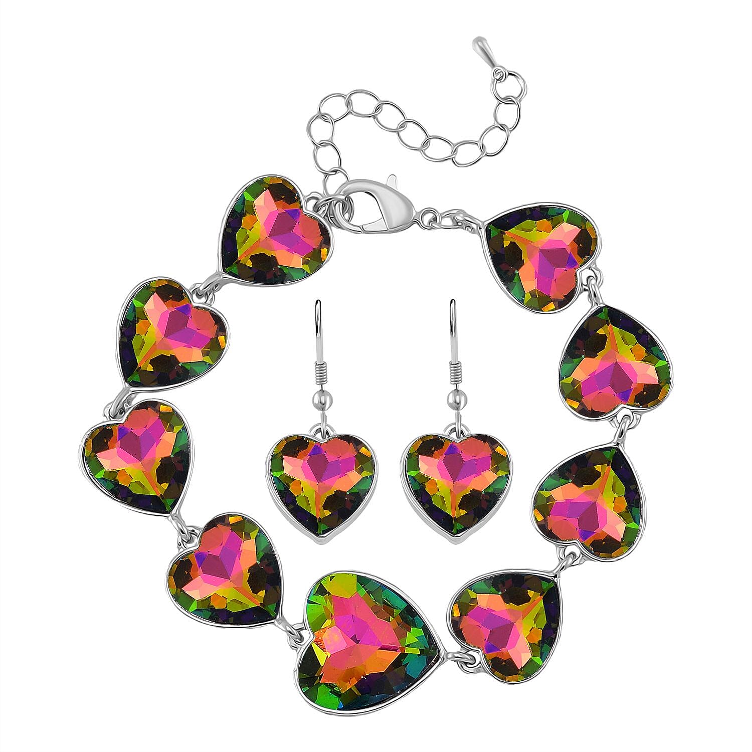 Multi Color Austrian Crystal Bracelet in Silvertone (7.75-9.75 In)