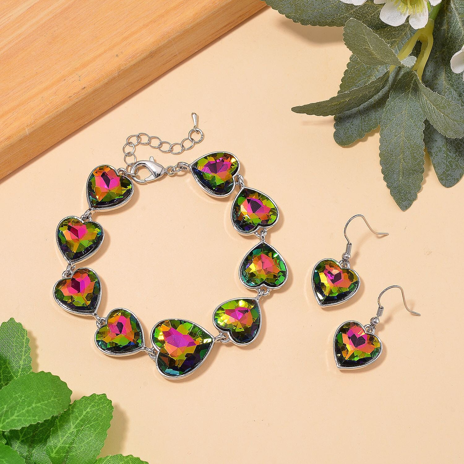 Multi Color Austrian Crystal Bracelet in Silvertone (7.75-9.75 In)