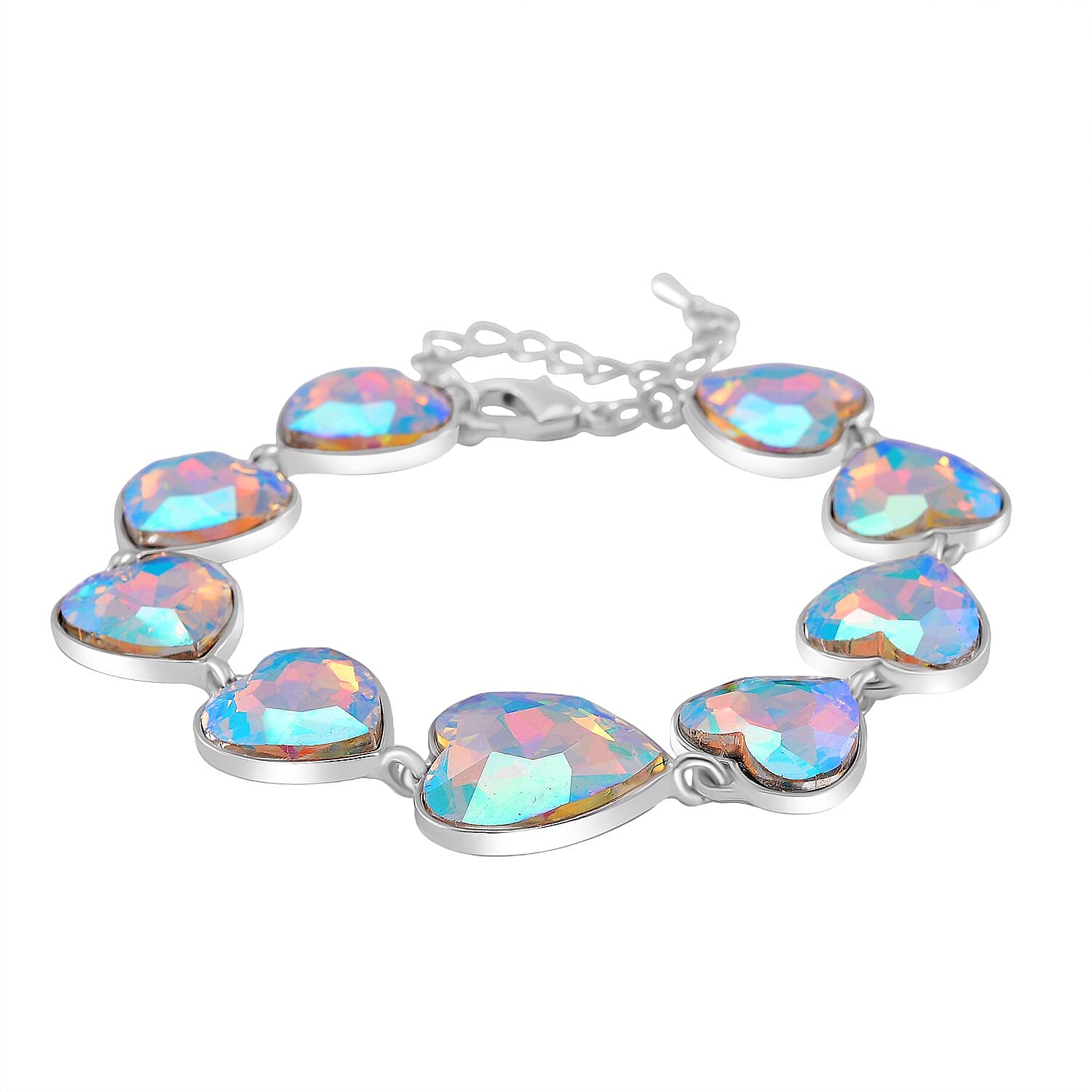 Simulated Mystic White Crystal Bracelet and Earrings in Silvertone