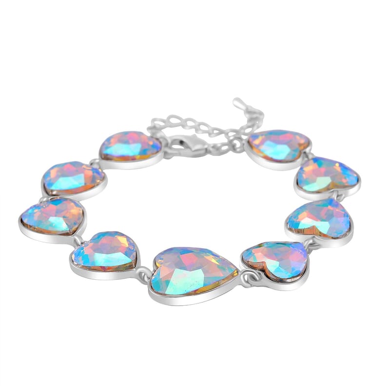 Simulated Mystic White Crystal Bracelet and Earrings in Silvertone
