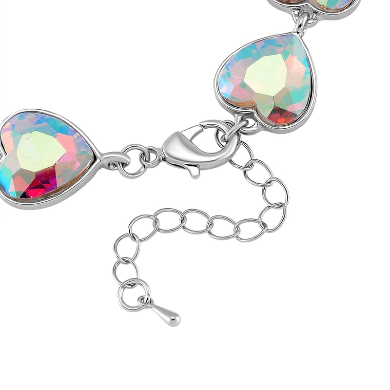 Simulated Mystic White Crystal Bracelet and Earrings in Silvertone