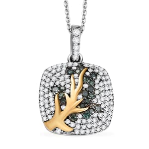 GP Italian Garden Collection White and Green Diamond 0.70 ctw Tree of Life Pendant Necklace in Vermeil YG and Rhodium Over Sterling Silver 20 Inches