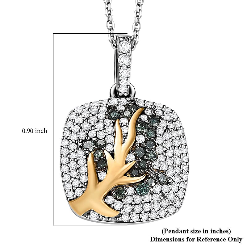GP Italian Garden Collection White and Green Diamond 0.70 ctw Tree of Life Pendant Necklace in Vermeil YG and Rhodium Over Sterling Silver 20 Inches