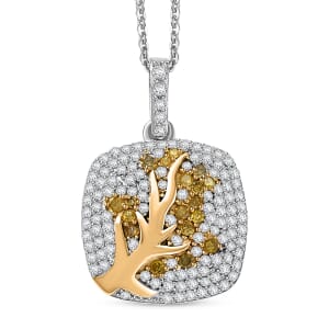 GP Italian Garden Collection White and Yellow Diamond  0.70 ctw Tree of Life Pendant Necklace in Vermeil YG and Rhodium Over Sterling Silver 20 Inches