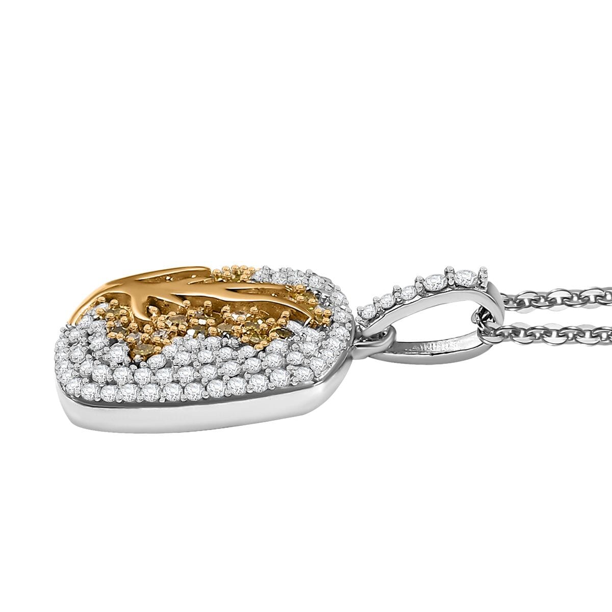 GP Italian Garden Collection White and Yellow Diamond  0.70 ctw Tree of Life Pendant Necklace in Vermeil YG and Rhodium Over Sterling Silver 20 Inches image number 3