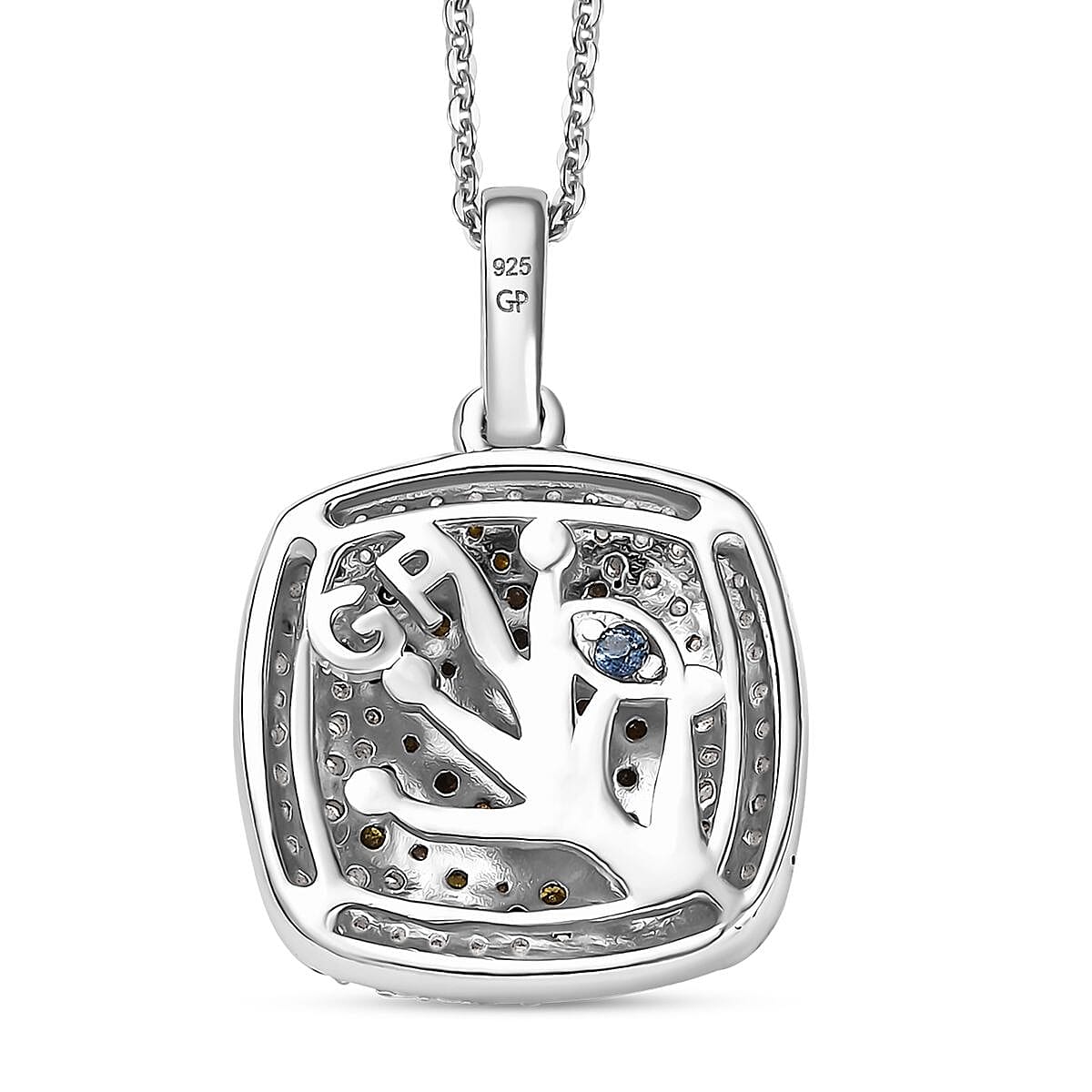 GP Italian Garden Collection White and Yellow Diamond  0.70 ctw Tree of Life Pendant Necklace in Vermeil YG and Rhodium Over Sterling Silver 20 Inches