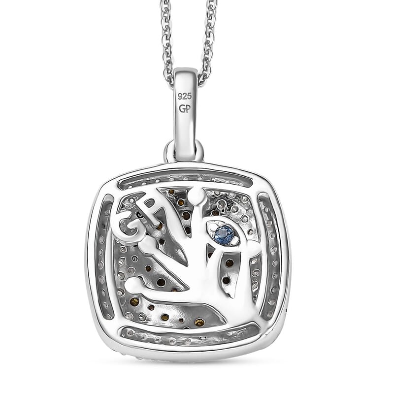 GP Italian Garden Collection White and Yellow Diamond  0.70 ctw Tree of Life Pendant Necklace in Vermeil YG and Rhodium Over Sterling Silver 20 Inches