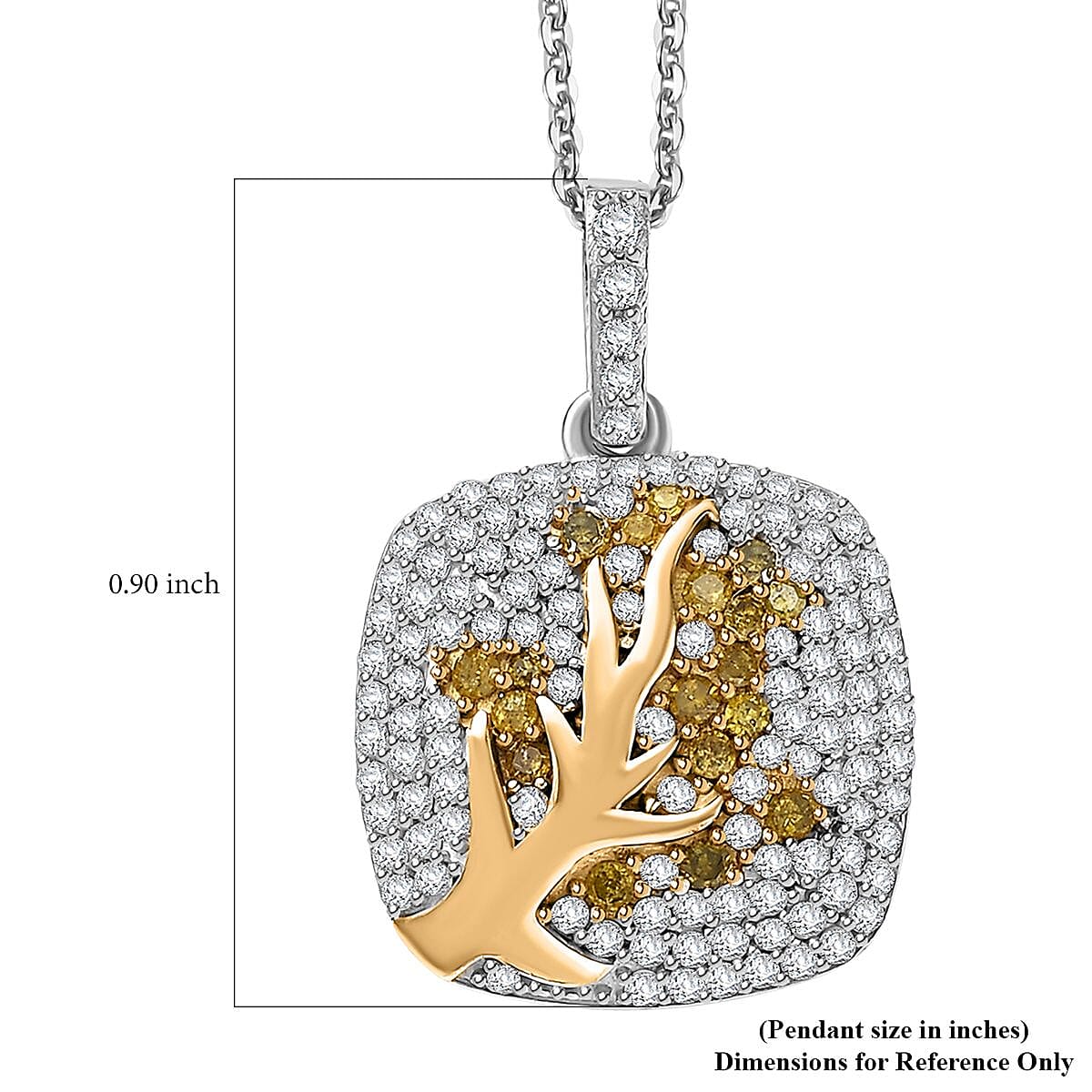 GP Italian Garden Collection White and Yellow Diamond  0.70 ctw Tree of Life Pendant Necklace in Vermeil YG and Rhodium Over Sterling Silver 20 Inches