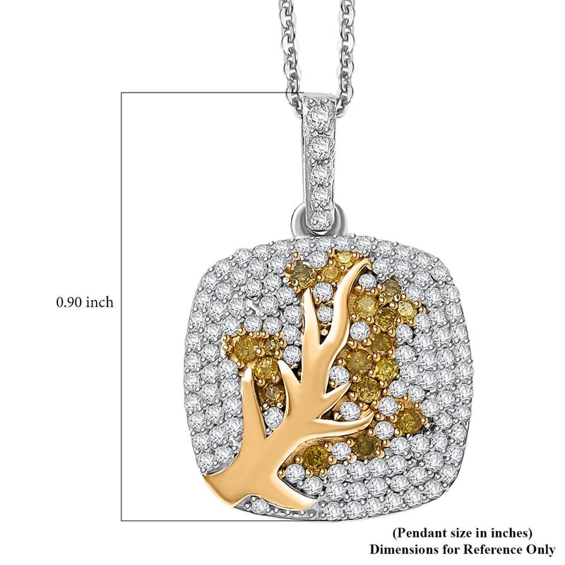 GP Italian Garden Collection White and Yellow Diamond  0.70 ctw Tree of Life Pendant Necklace in Vermeil YG and Rhodium Over Sterling Silver 20 Inches