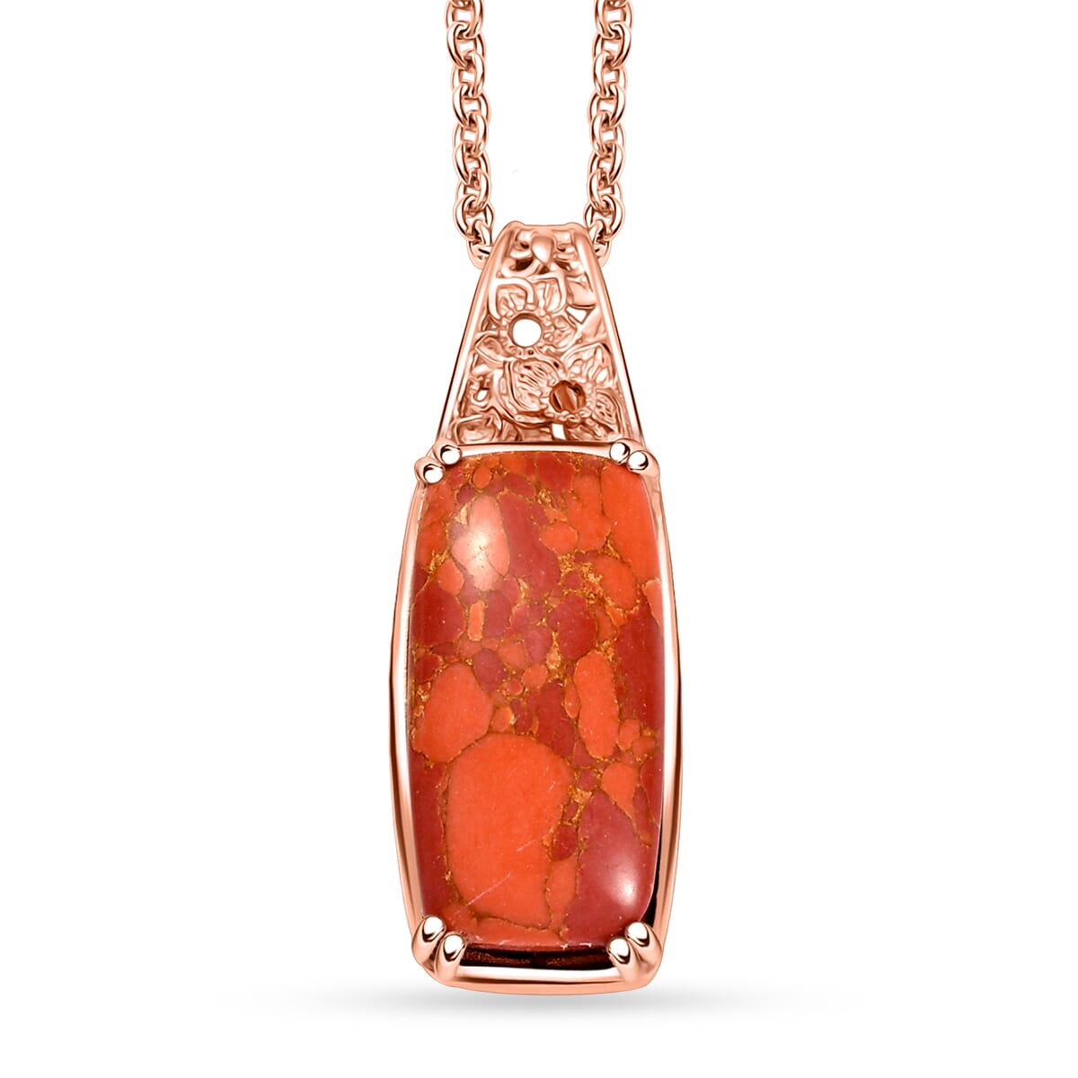 Karis Orange Mohave Turquoise 11.00 ctw Pendant in 18K RG Plated with Stainless Steel Necklace 20 Inches image number 0