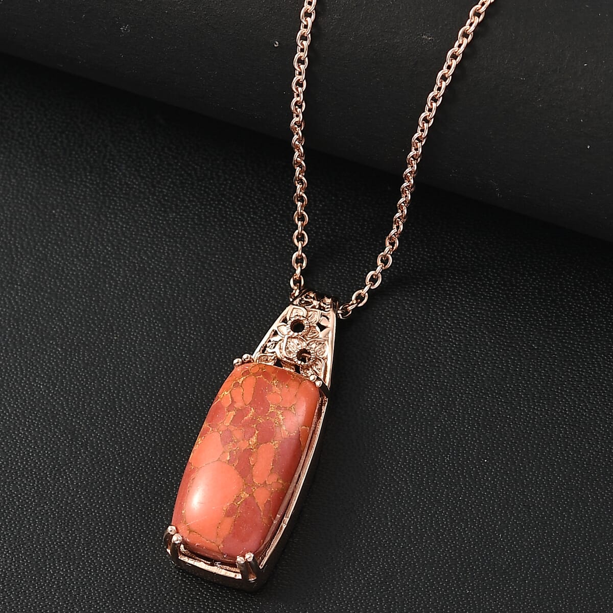 Karis Orange Mohave Turquoise 11.00 ctw Pendant in 18K RG Plated with Stainless Steel Necklace 20 Inches image number 1