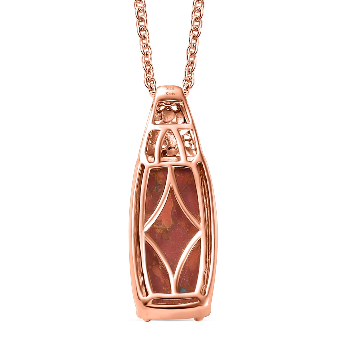 Karis Orange Mohave Turquoise 11.00 ctw Pendant in 18K RG Plated with Stainless Steel Necklace 20 Inches image number 4