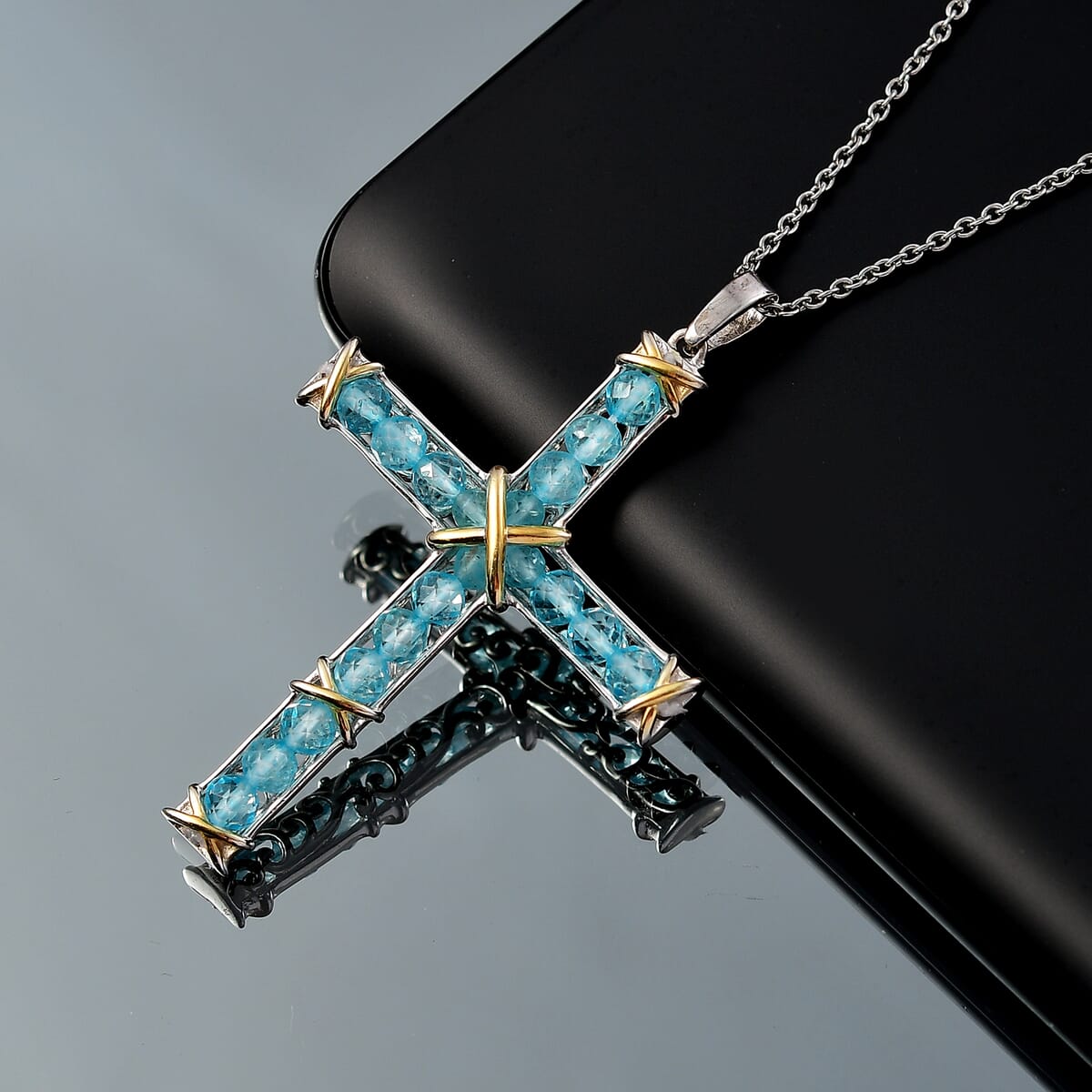 Karis Betroka Blue Apatite 8.00 ctw Pendant in 18K YG Plated and Platinum Bond with Stainless Steel Necklace 20 Inches image number 1