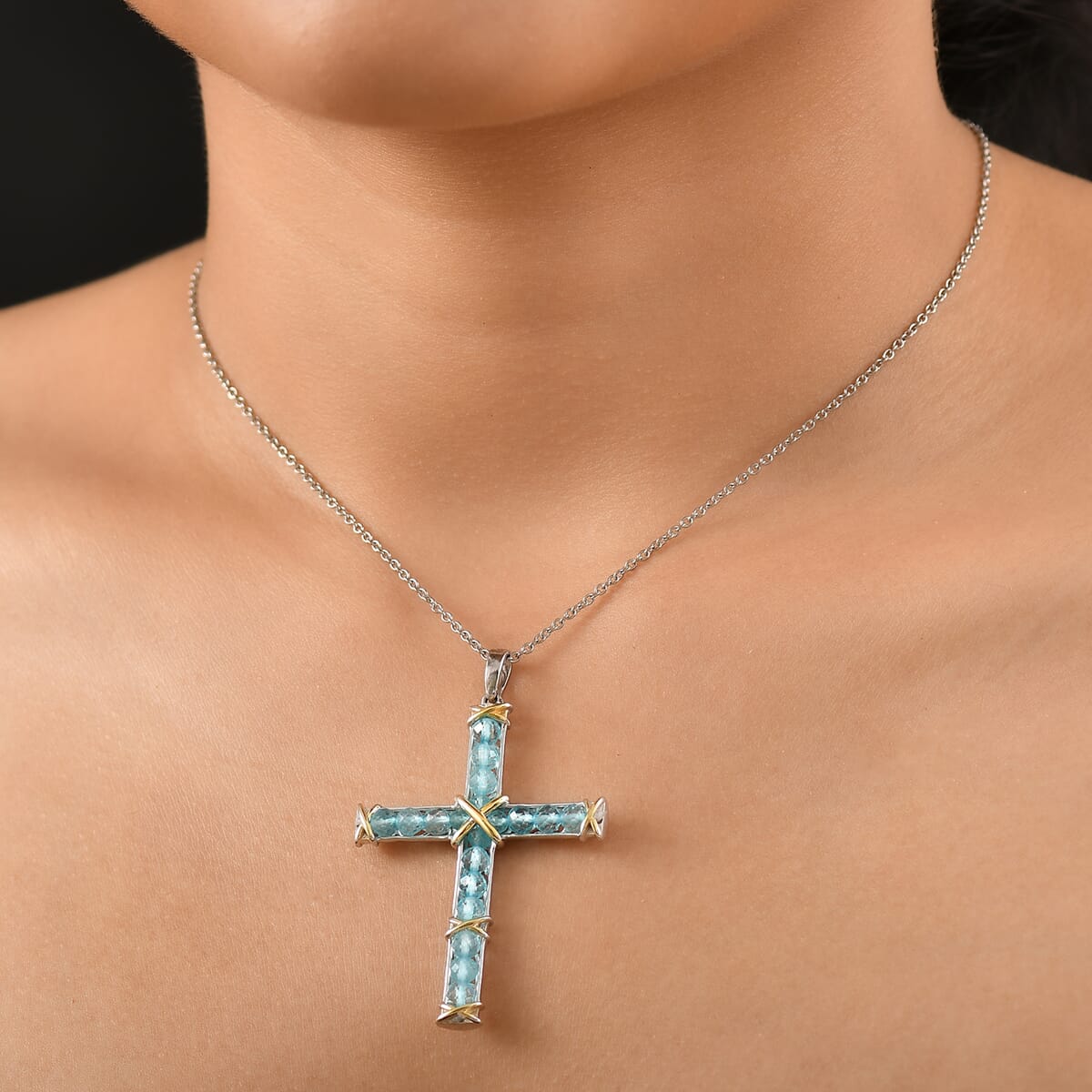 Karis Betroka Blue Apatite 8.00 ctw Pendant in 18K YG Plated and Platinum Bond with Stainless Steel Necklace 20 Inches image number 2