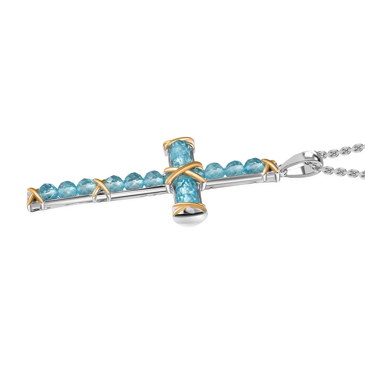 Karis Betroka Blue Apatite 8.00 ctw Pendant in 18K YG Plated and Platinum Bond with Stainless Steel Necklace 20 Inches image number 3