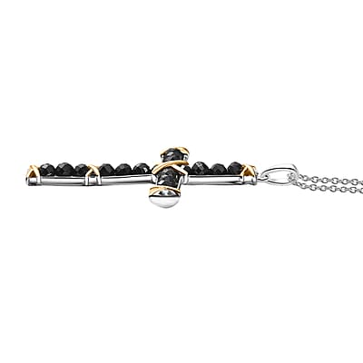 Karis Thai Black Spinel Cross Pendant in 18K YG Plated and Platinum Bond with Stainless Steel Necklace (20 inches) 11.40 ctw
