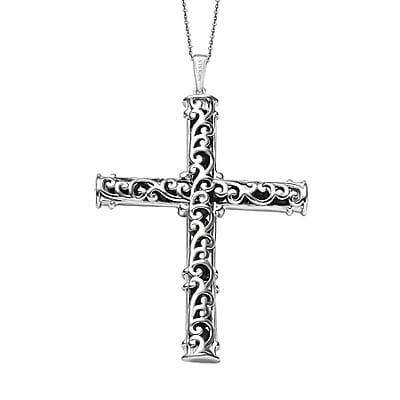 Karis Thai Black Spinel Cross Pendant in 18K YG Plated and Platinum Bond with Stainless Steel Necklace (20 inches) 11.40 ctw