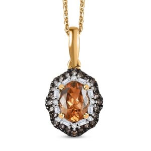 Premium Calabar Imperial Tourmaline, Natural Champagne and White Diamond 1.10 ctw Midnight Glow Pendant Necklace in 18K Vermeil Yellow Gold Over Sterling Silver 20 Inches