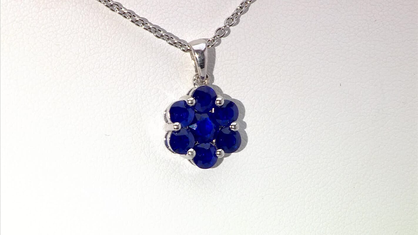 Tanzanian Blue Spinel (DF) 2.10 ctw Floral Pendant Necklace in Rhodium Over Sterling Silver 20 Inches