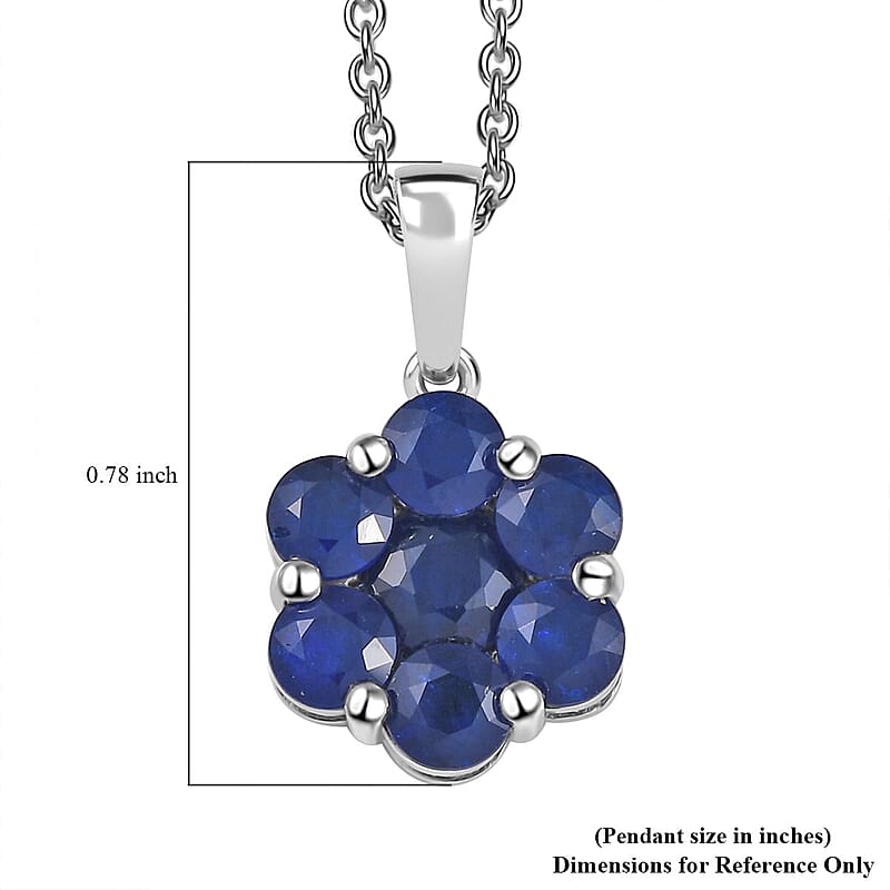 Tanzanian Blue Spinel (DF) 2.10 ctw Floral Pendant Necklace in Rhodium Over Sterling Silver 20 Inches