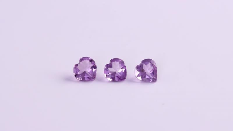 AA Rose De France Amethyst Set of 3 (Hrt 7 mm) 3.06 ctw Loose Gemstone