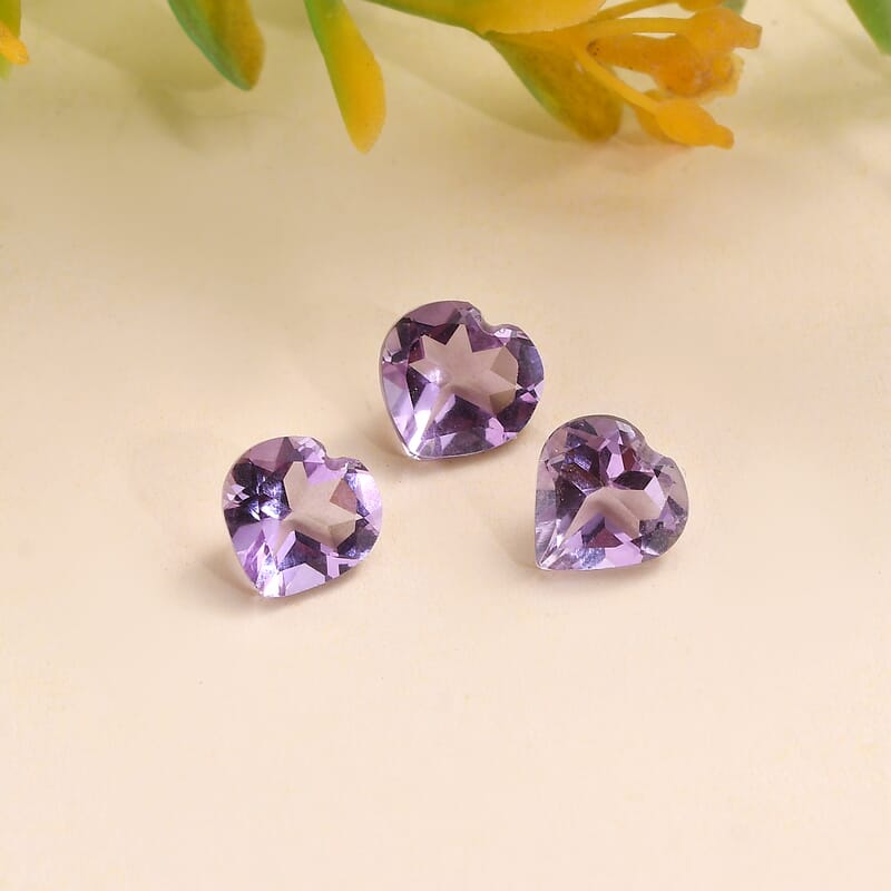 AA Rose De France Amethyst Set of 3 (Hrt 7 mm) 3.06 ctw Loose Gemstone