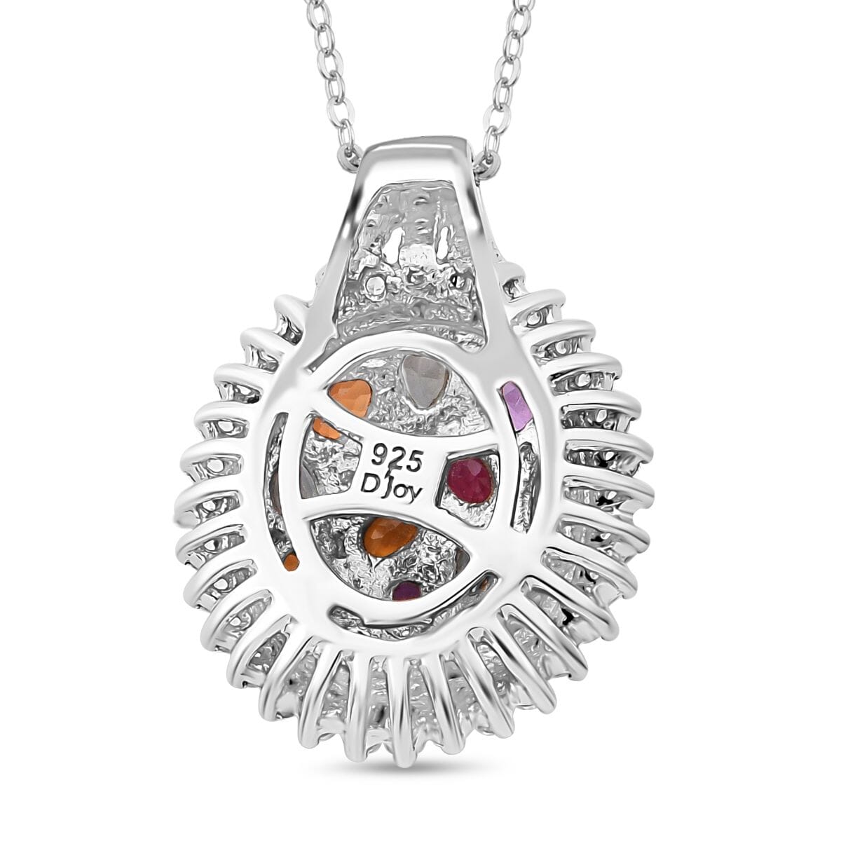 Multi Sapphire and White Zircon 3.65 ctw Sunburst Elegance Pendant Necklace in Rhodium Over Sterling Silver 20 Inches image number 4