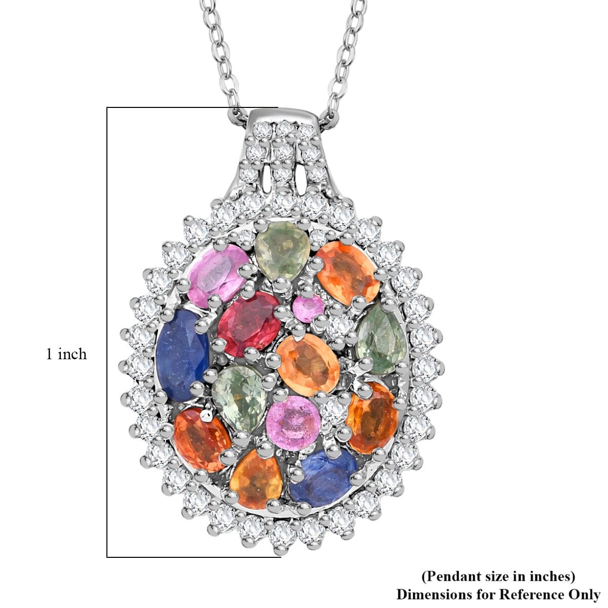 Multi Sapphire and White Zircon 3.65 ctw Sunburst Elegance Pendant Necklace in Rhodium Over Sterling Silver 20 Inches image number 5
