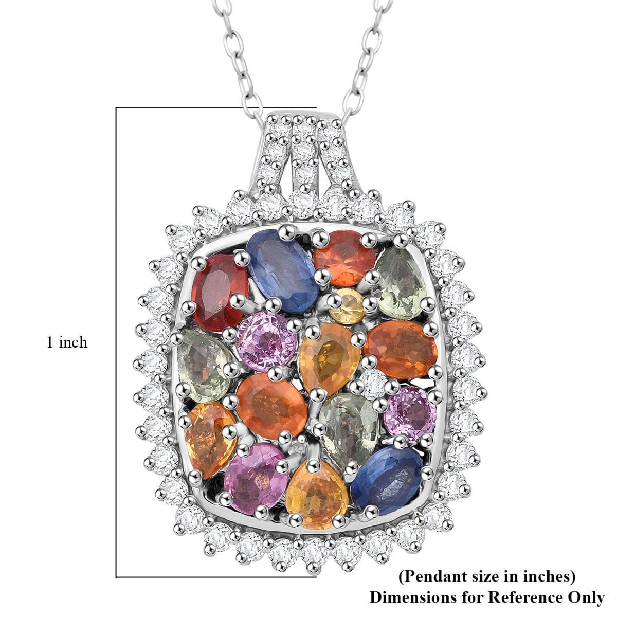 Multi Sapphire and White Zircon 4.00 ctw Sunburst Elegance Pendant Necklace in Rhodium Over Sterling Silver 20 Inches image number 5