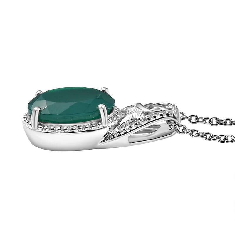 Set of 3 Karis Verde Onyx Floral Stud Earrings, Ring (Size 5.0), Pendant in Platinum Bond with Stainless Steel Necklace (20 Inches) 12.20 ctw