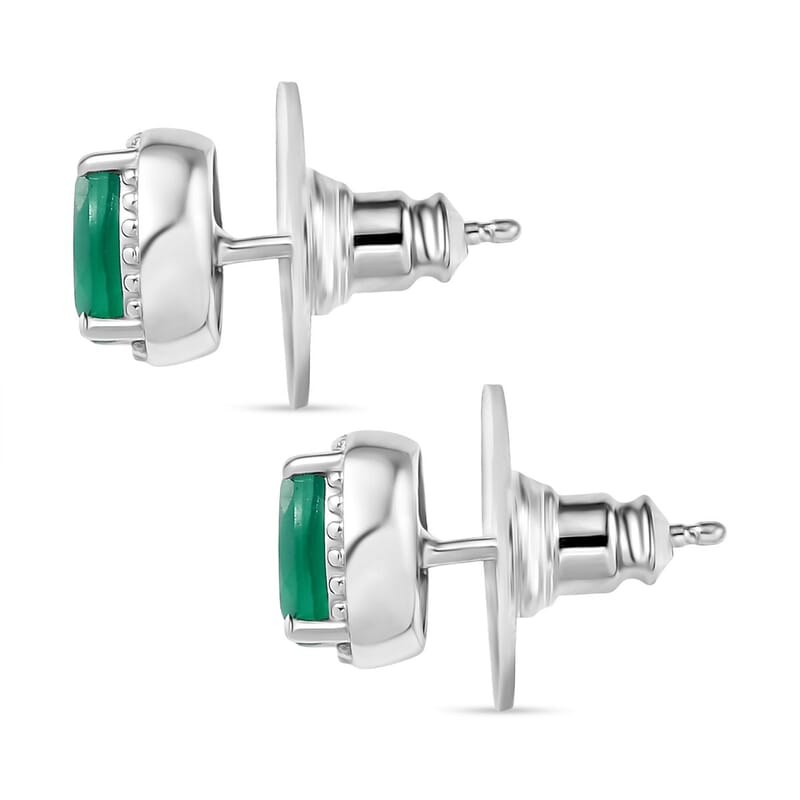 Set of 3 Karis Verde Onyx Floral Stud Earrings, Ring (Size 5.0), Pendant in Platinum Bond with Stainless Steel Necklace (20 Inches) 12.20 ctw