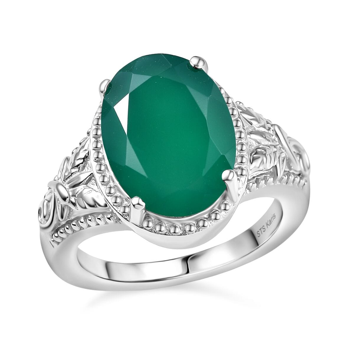 Set of 3 Karis Verde Onyx Earring, Ring (Size 10.0), Pendant in Platinum Bond with Stainless Steel Necklace (20 Inches) 12.20 ctw image number 3
