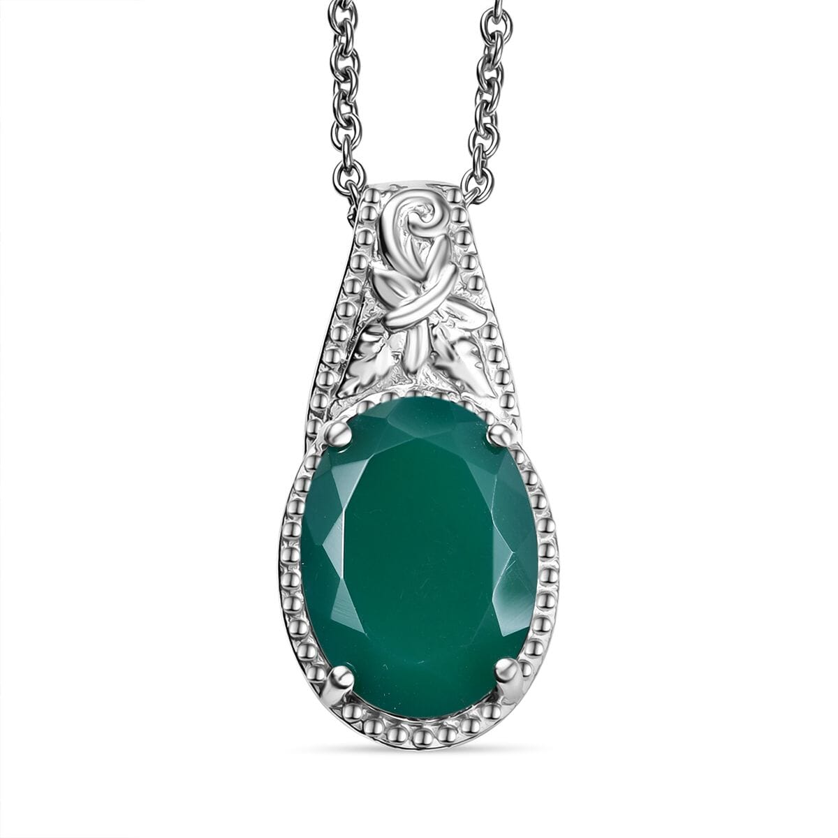 Set of 3 Karis Verde Onyx Earring, Ring (Size 10.0), Pendant in Platinum Bond with Stainless Steel Necklace (20 Inches) 12.20 ctw image number 5