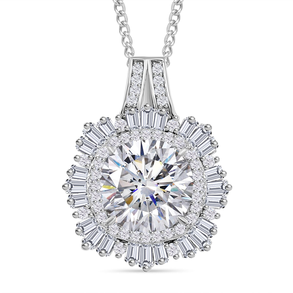 Heart and Arrow Cut Moissanite 4.40 ctw Pendant Necklace in Rhodium Over Sterling Silver 18 Inches image number 0