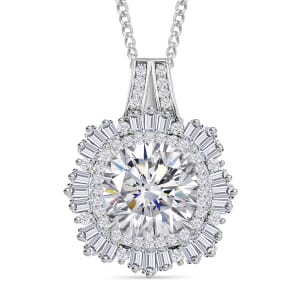 Heart and Arrow Cut Moissanite 4.40 ctw Pendant Necklace in Rhodium Over Sterling Silver 18 Inches