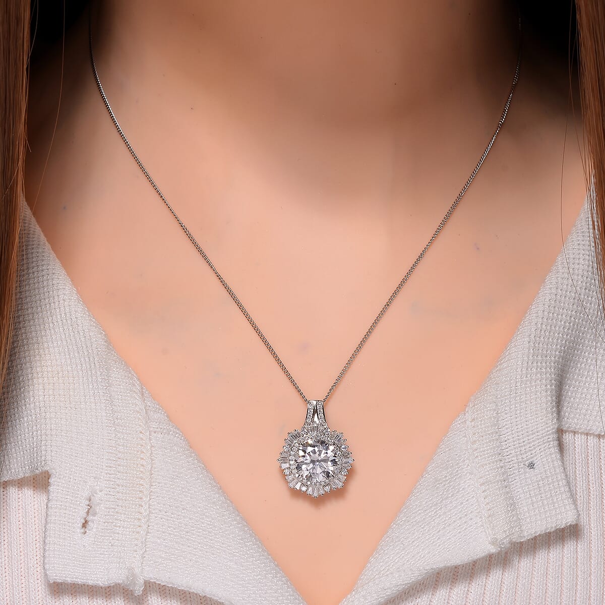 Heart and Arrow Cut Moissanite 4.40 ctw Pendant Necklace in Rhodium Over Sterling Silver 18 Inches image number 1