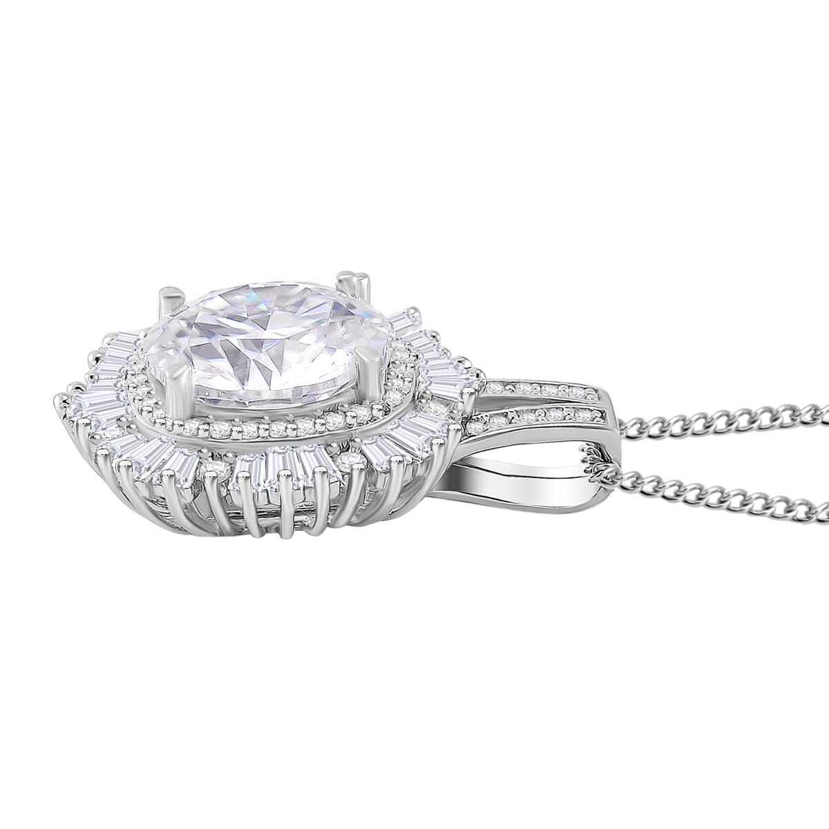Heart and Arrow Cut Moissanite 4.40 ctw Pendant Necklace in Rhodium Over Sterling Silver 18 Inches image number 2