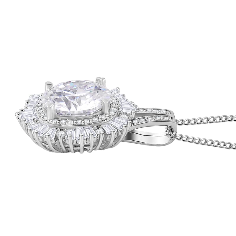 D'Joy Heart and Arrow Cut Moissanite 4.40 ctw Art Deco Pendant Necklace in Rhodium Over Sterling Silver 18 Inches