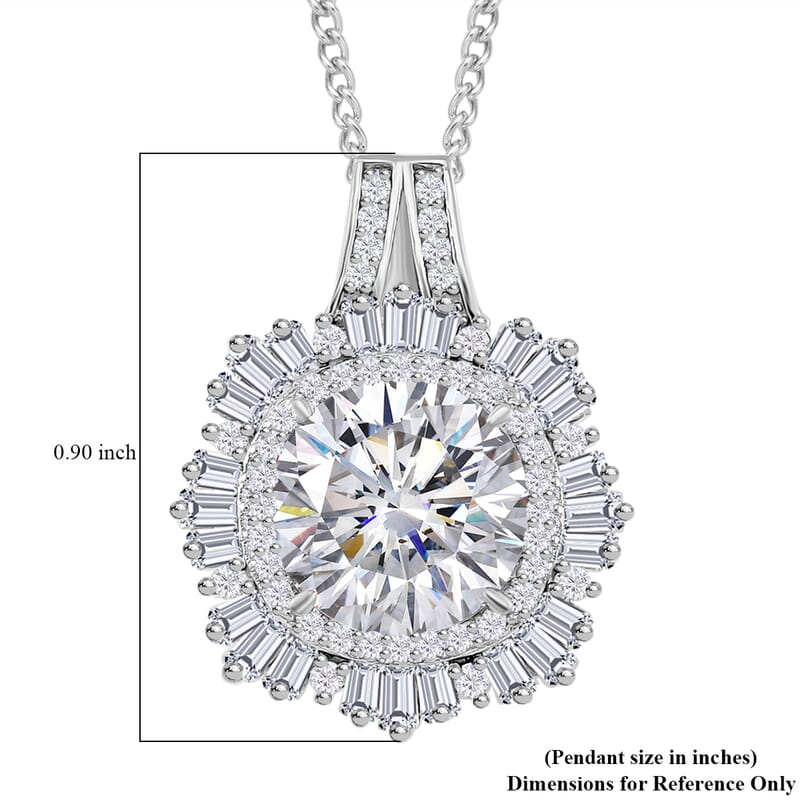 D'Joy Heart and Arrow Cut Moissanite 4.40 ctw Art Deco Pendant Necklace in Rhodium Over Sterling Silver 18 Inches