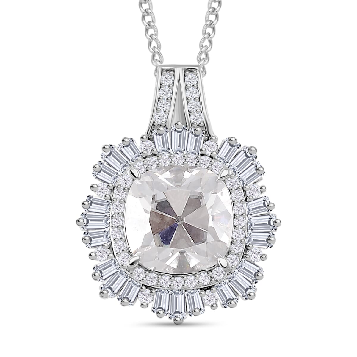 Old Mine Cut Moissanite 4.15 ctw Pendant Necklace in Rhodium Over Sterling Silver 18 Inches image number 0