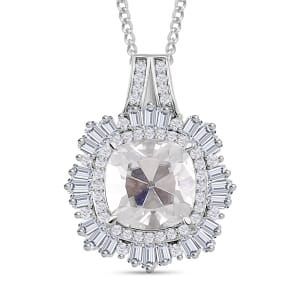 Old Mine Cut Moissanite 4.15 ctw Pendant Necklace in Rhodium Over Sterling Silver 18 Inches