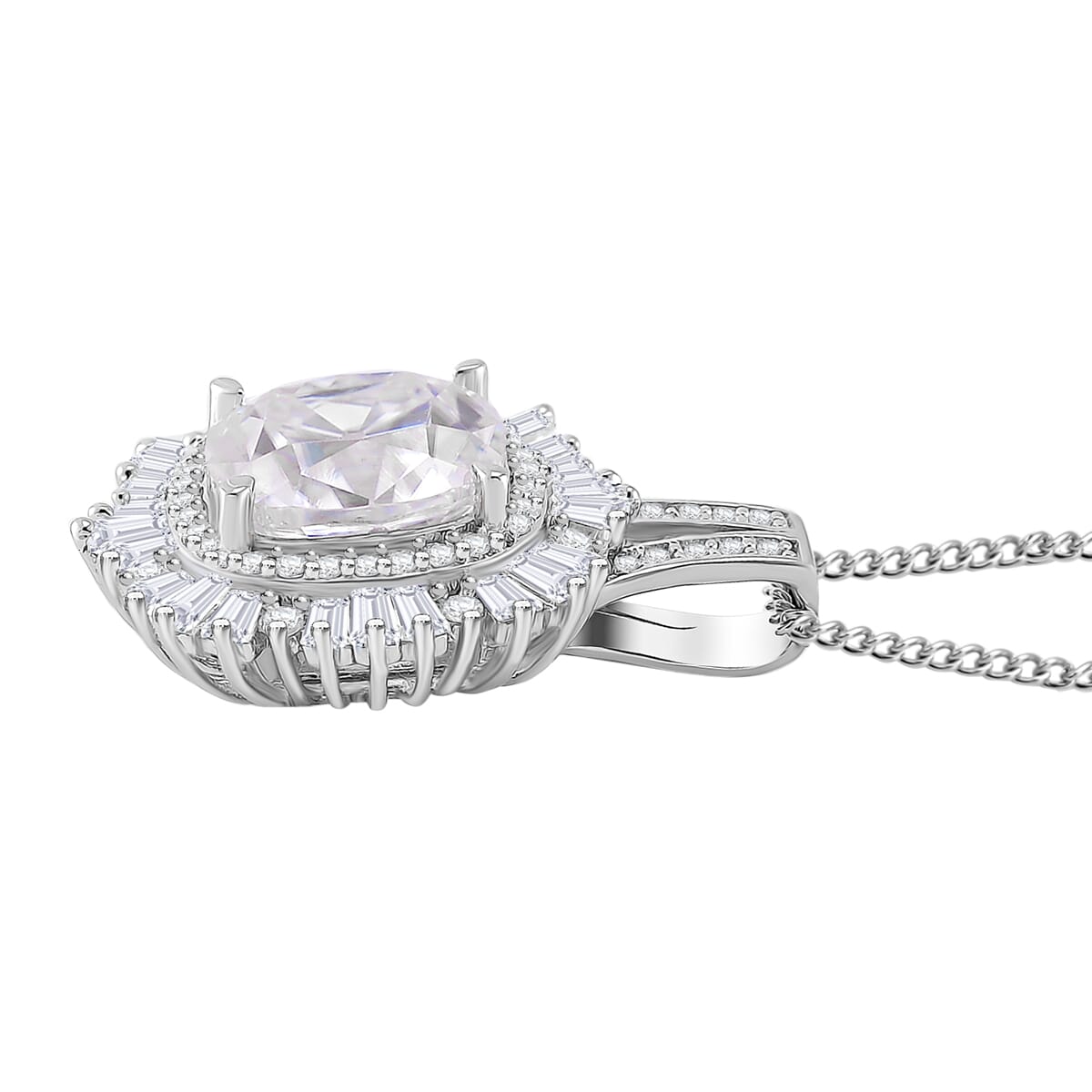 Old Mine Cut Moissanite 4.15 ctw Pendant Necklace in Rhodium Over Sterling Silver 18 Inches image number 2