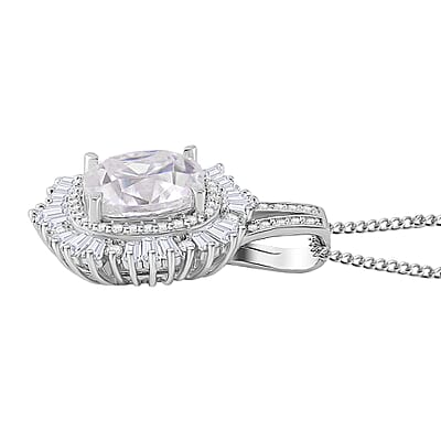 D'Joy Old Mine Cut Moissanite 4.15 ctw Art Deco Pendant Necklace in Rhodium Over Sterling Silver 18 Inches