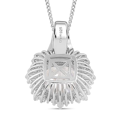 D'Joy Old Mine Cut Moissanite 4.15 ctw Art Deco Pendant Necklace in Rhodium Over Sterling Silver 18 Inches