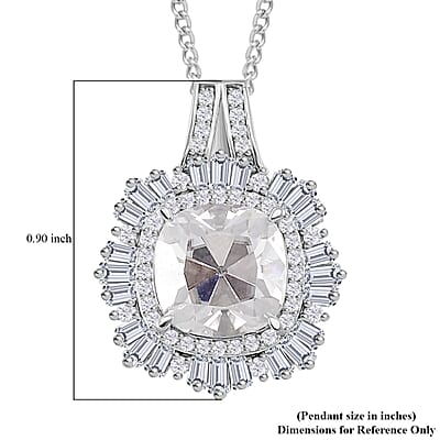 D'Joy Old Mine Cut Moissanite 4.15 ctw Art Deco Pendant Necklace in Rhodium Over Sterling Silver 18 Inches