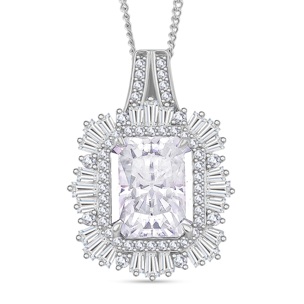 Radiant Cut Moissanite 4.15 ctw Pendant Necklace in Rhodium Over Sterling Silver 18 Inches image number 0